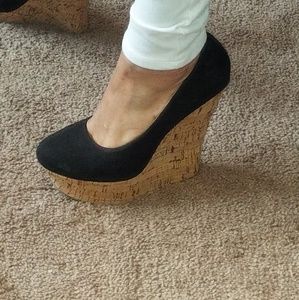 Black and cork high wedge shoes